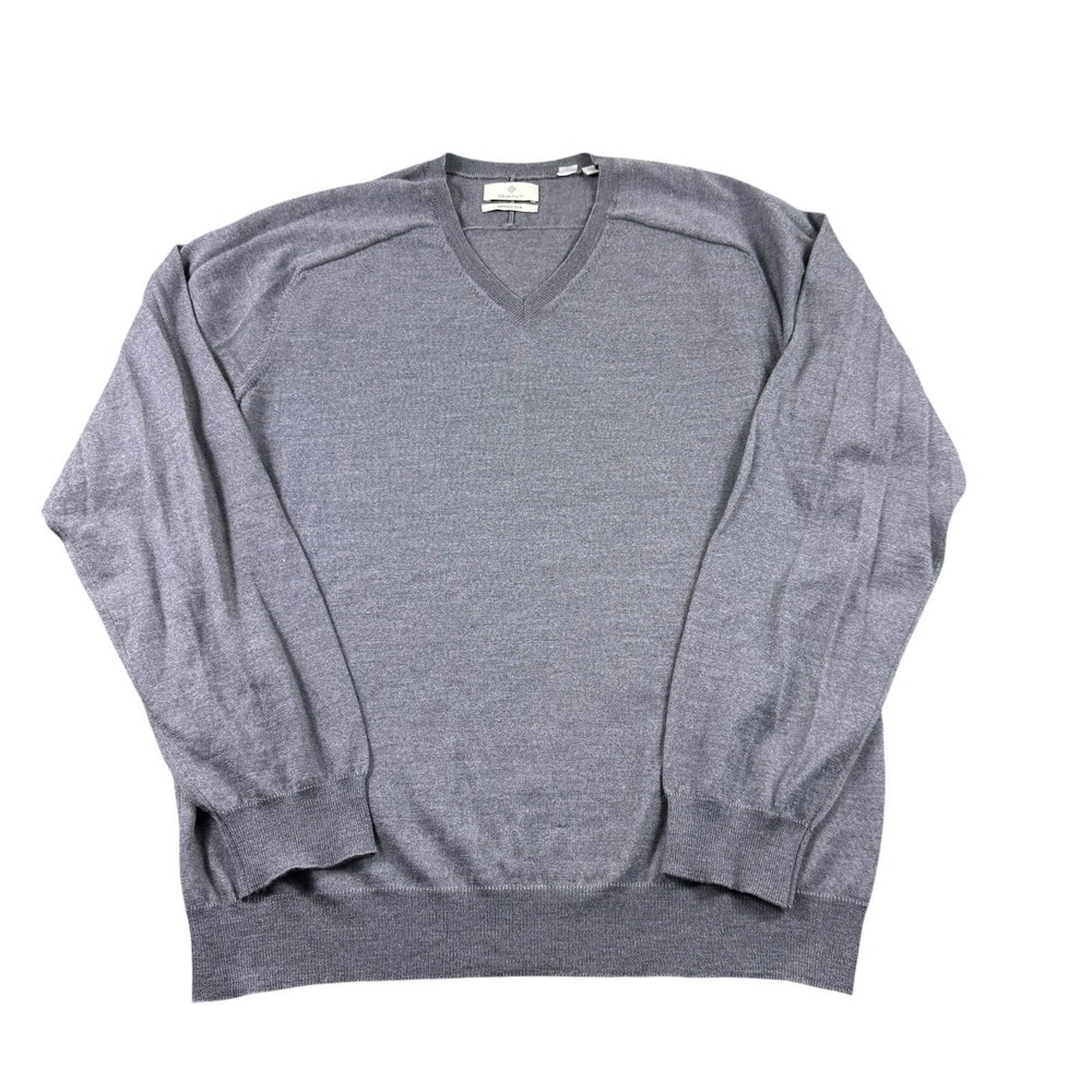 GANT Mens Gray Merino Wool Silk Blend V Neck Pullover Sweater Size Large